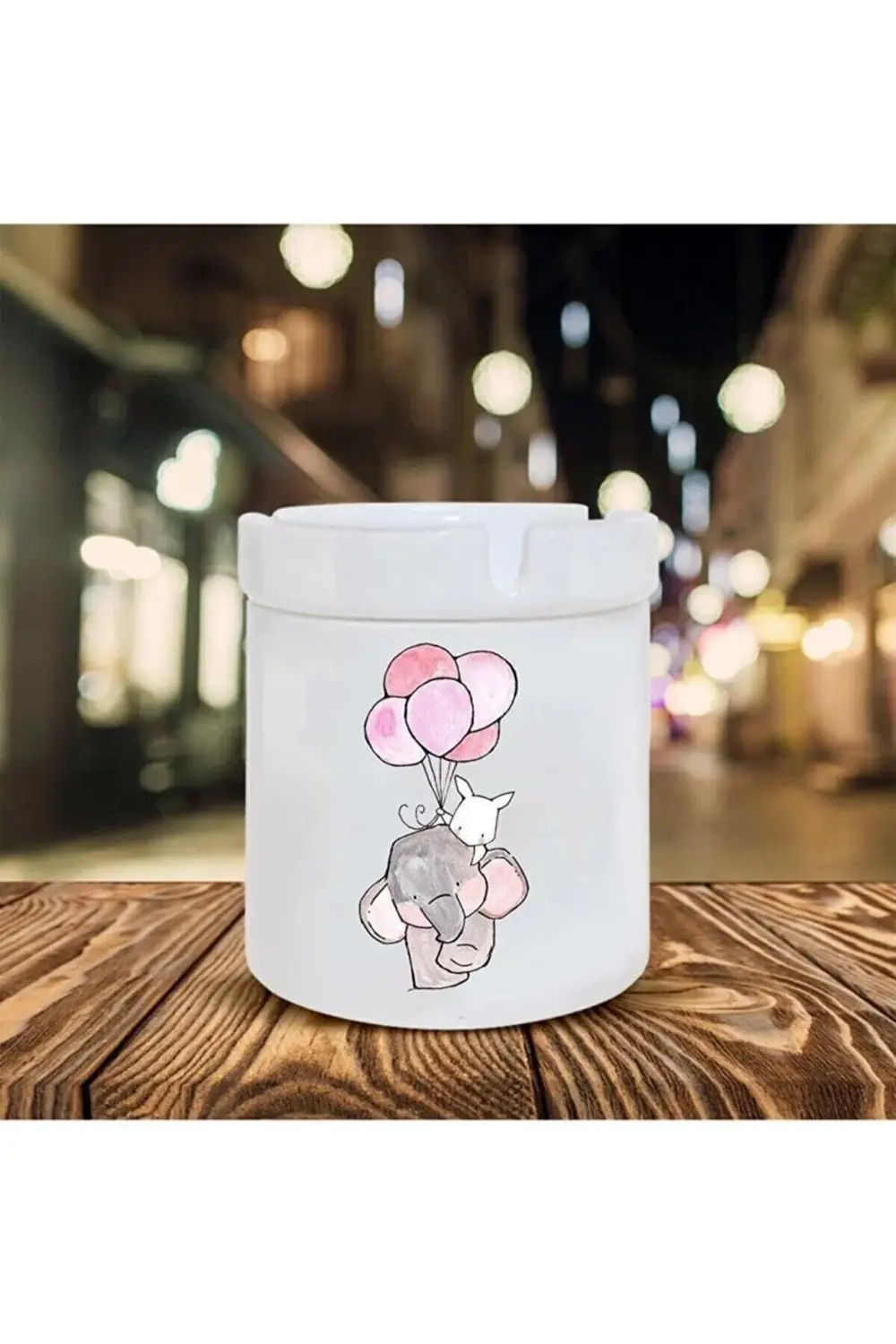 Sevimli Fil Ve Tavşan Baskılı Seramik Kokusuz Küllük Hediyelik Ne