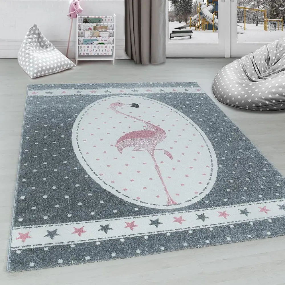 Sevimli Flamingo Desen Halı Pembe Gri Halı Yumuşak Dikdörtgen Jüt
