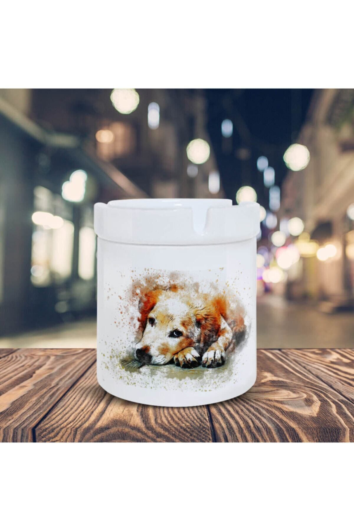 Hediyexpres Sevimli Golden Cinsi Köpek Baskılı Küllük Seramik Şık Küllük