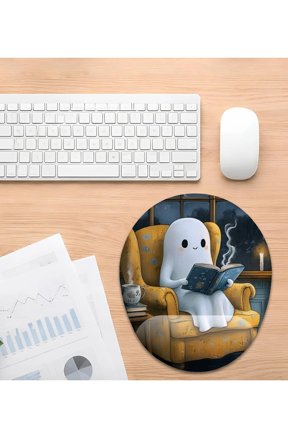 Sevimli Hayalet Bilek Destekli Mouse Pad Ergonomik Kaymaz Taban M