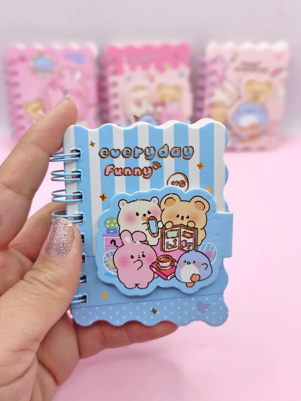 Sevimli Hayvanlar Cırtlı Cep Boy Mini Not Defteri (7x8 cm) - Mavi