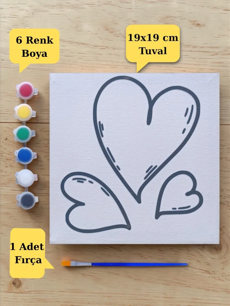 Sevimli Kalp Baskılı Tuval Boyama Aktivite Seti 19x19 Cm (Tuval,  Fiyatı, Yorumları ve Özellikleri