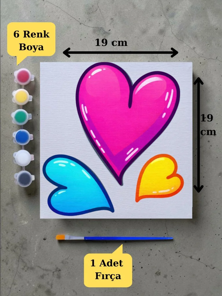 Sevimli Kalp Baskılı Tuval Boyama Aktivite Seti 19x19 Cm (Tuval,  Fiyatı, Yorumları ve Özellikleri