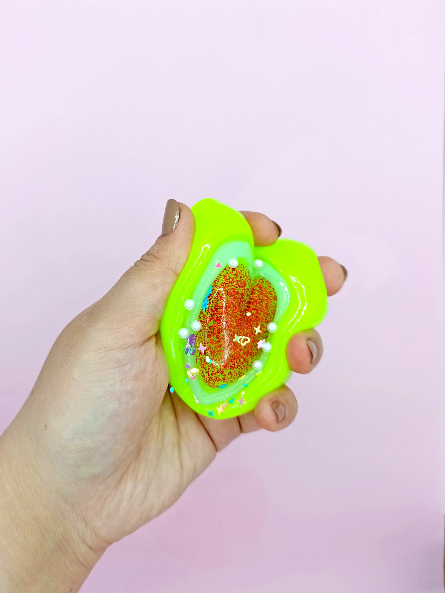 Sevimli Kalp Squishy Simli Yumuşacık (7x9 cm) Kalp Sukuşi - Yeşil