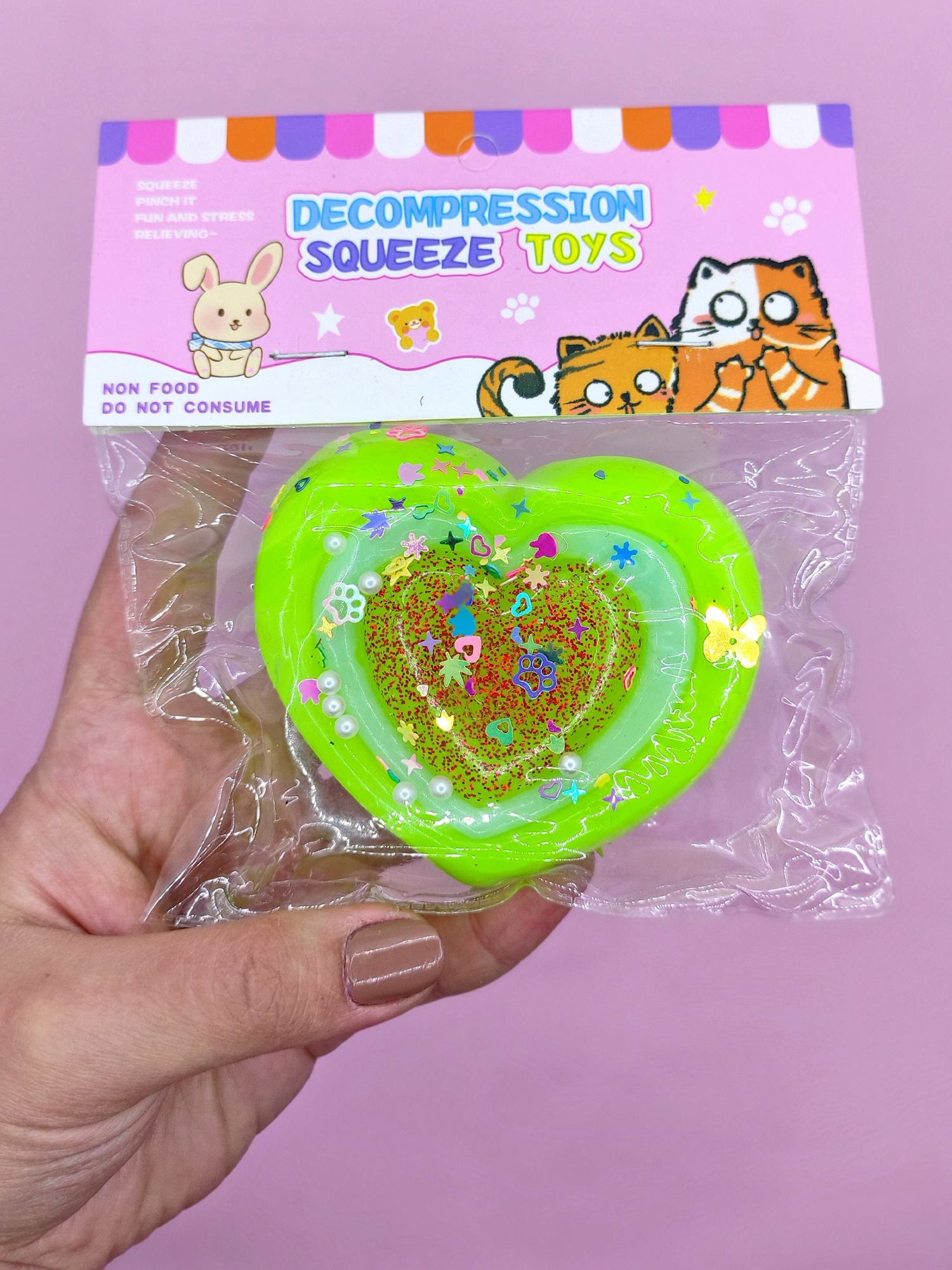 Sevimli Kalp Squishy Simli Yumuşacık (7x9 cm) Kalp Sukuşi - Yeşil