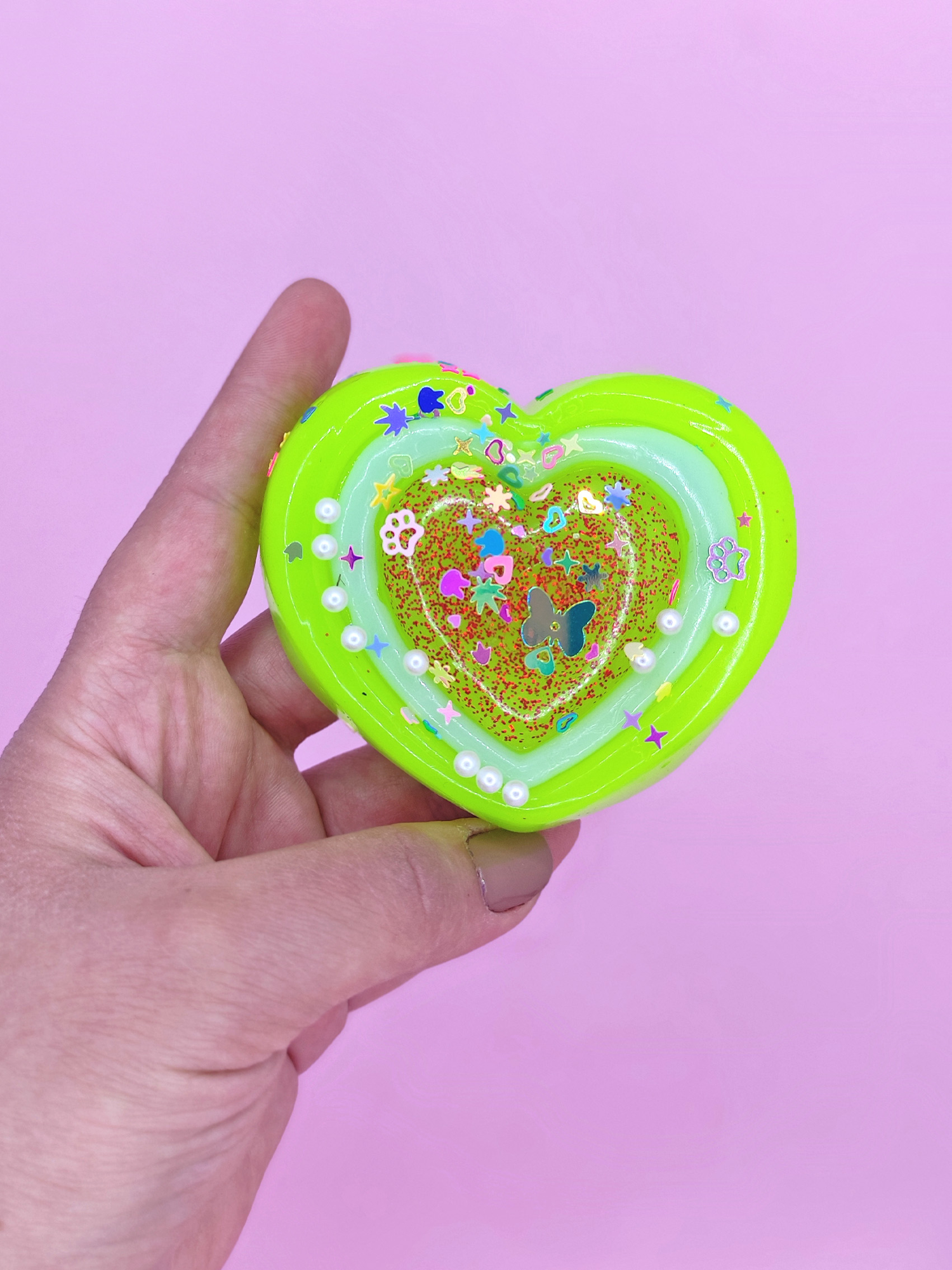 Sevimli Kalp Squishy Simli Yumuşacık (7x9 cm) Kalp Sukuşi - Yeşil