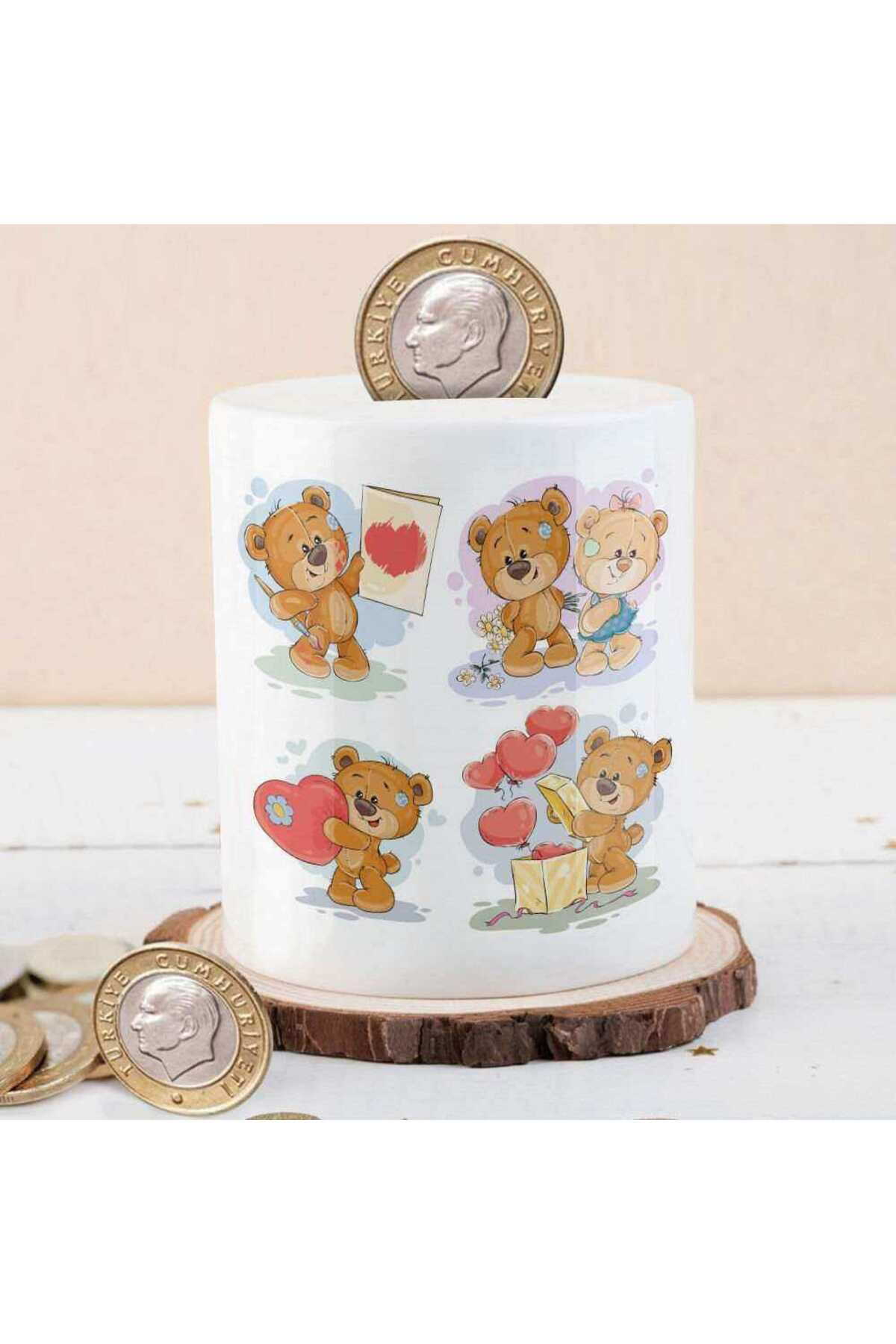 Cnpromosyon Sevimli Kalpli Ayicik Baskili Para Birikim Kumbarasi-160