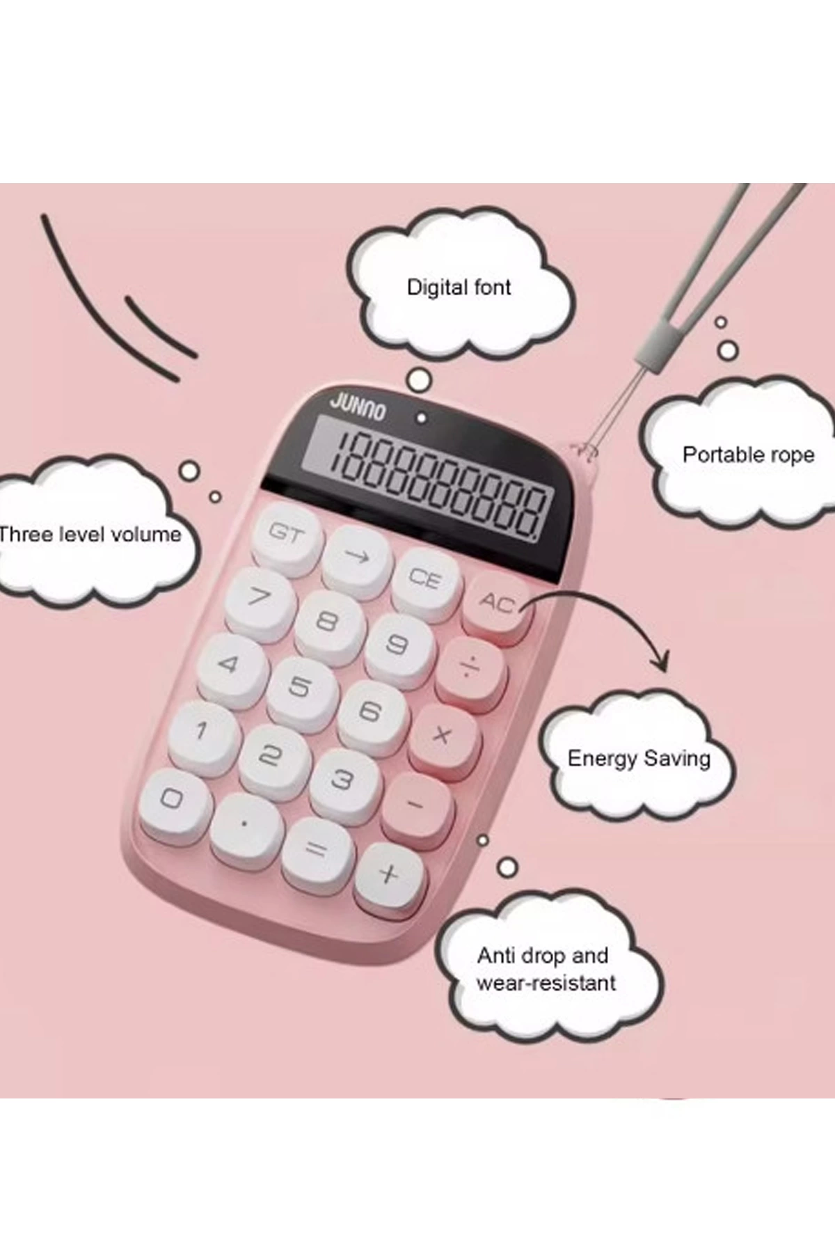 Sevimli Kare Tuşlu 10 Haneli Ldc Ekran Hesap Makinası Pembe