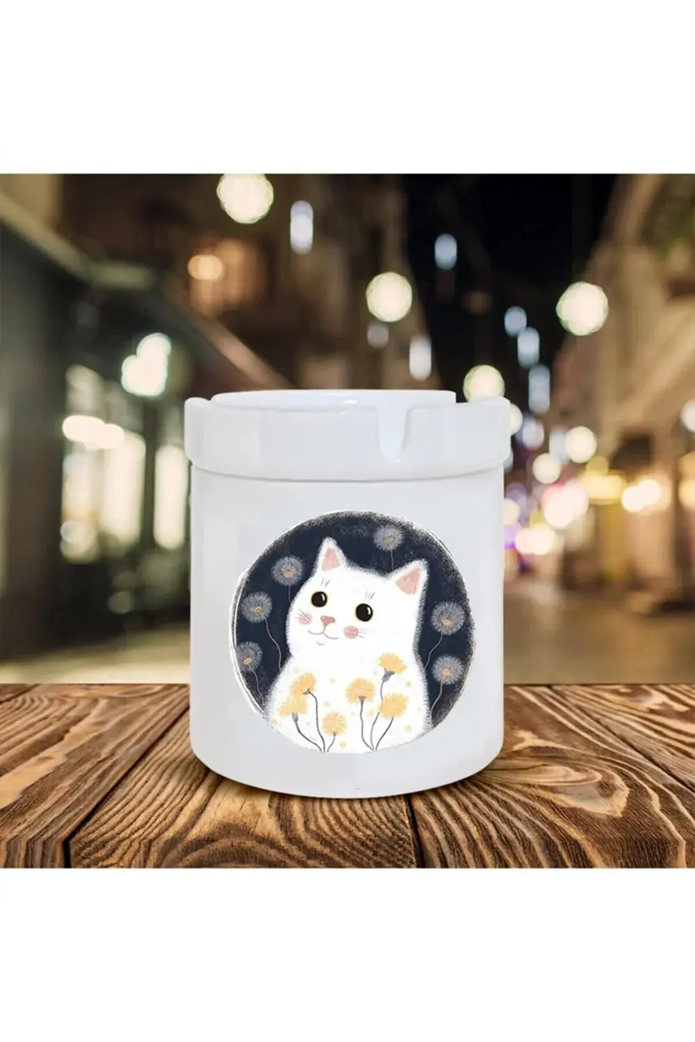 Sevimli Kedi Baskılı Seramik Şık Küllük