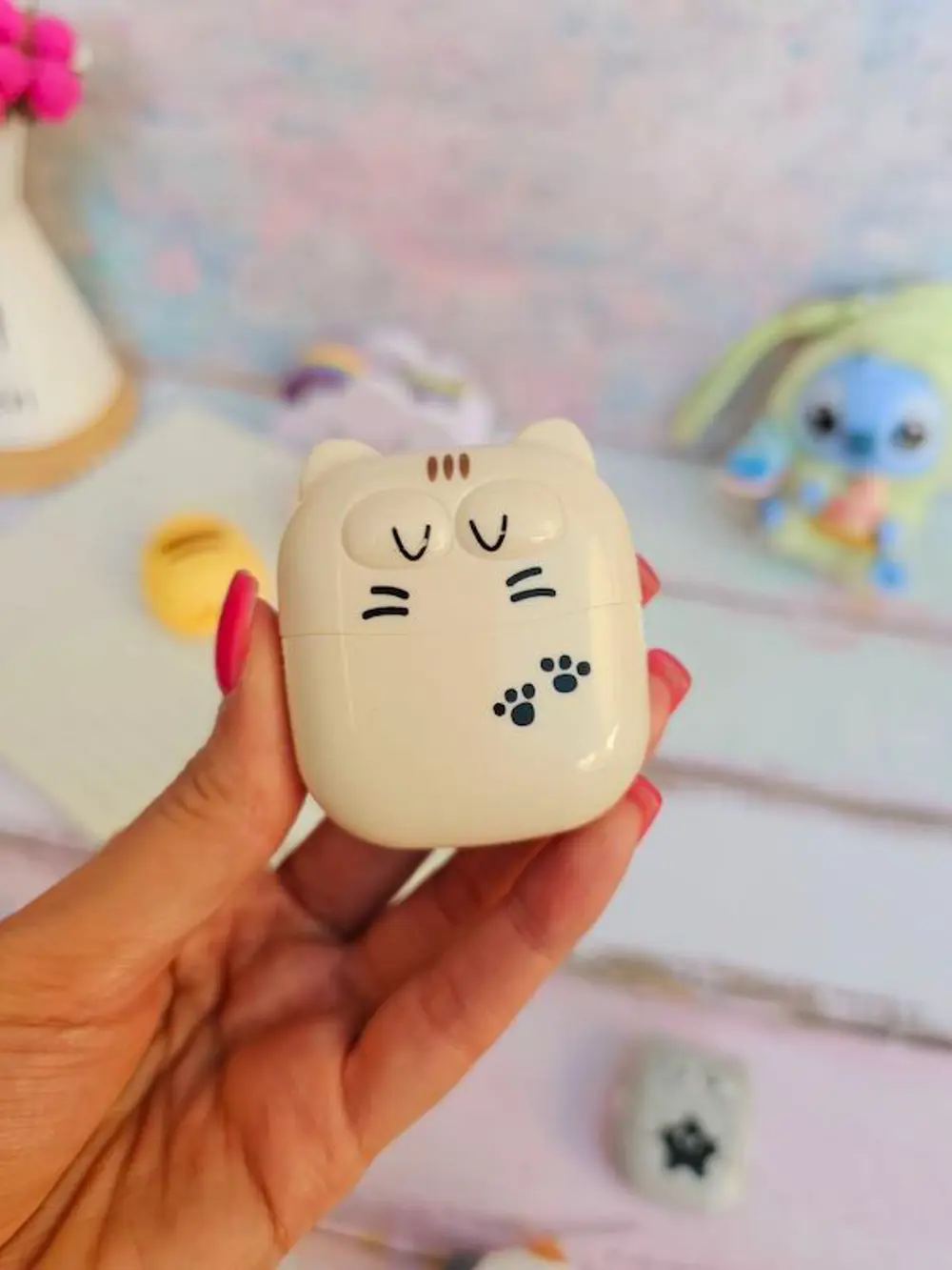 Sevimli Kedi Silgi Rulo Silgi, Toz Hazneli Silgi - Krem (Bej)