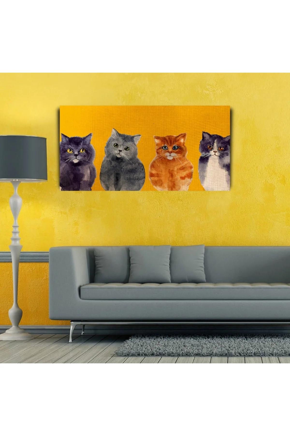 Sevimli Kediler Yağlıboya Kanvas Tablo 60 x 120