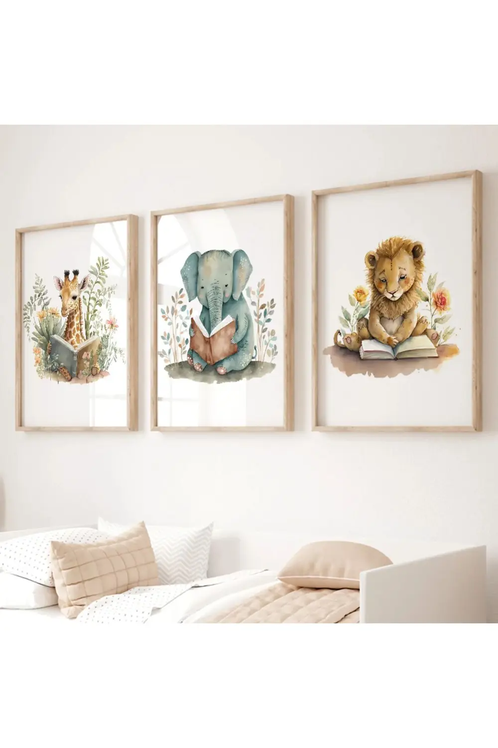 Sevimli Kitap Okuyan Hayvanlar  6’lı Çerçeve Görünümlü Modern MDF