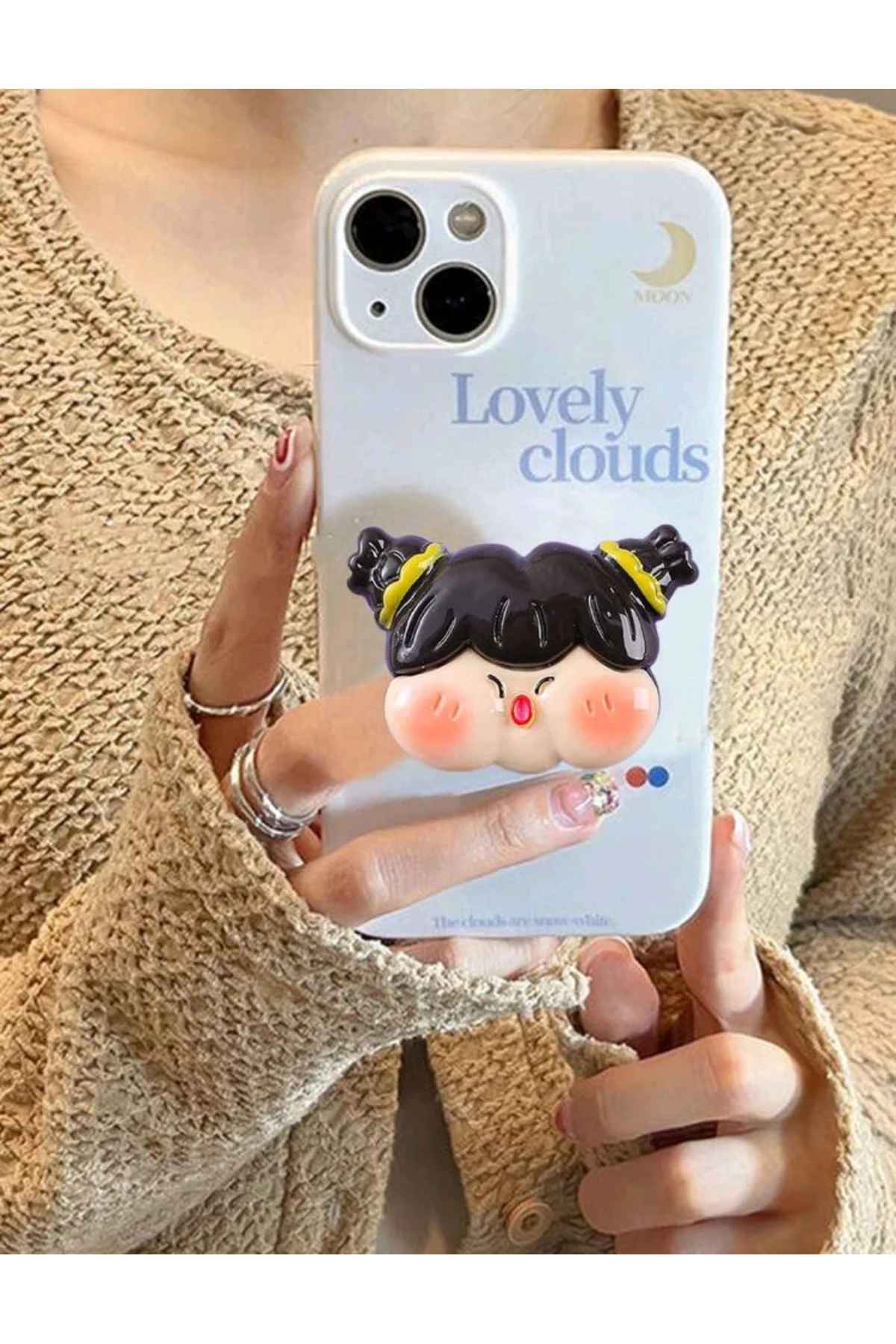 Sevimli Koca Kafa Bebek Şeklinde Telefon Standı, Kendinden Yapışk