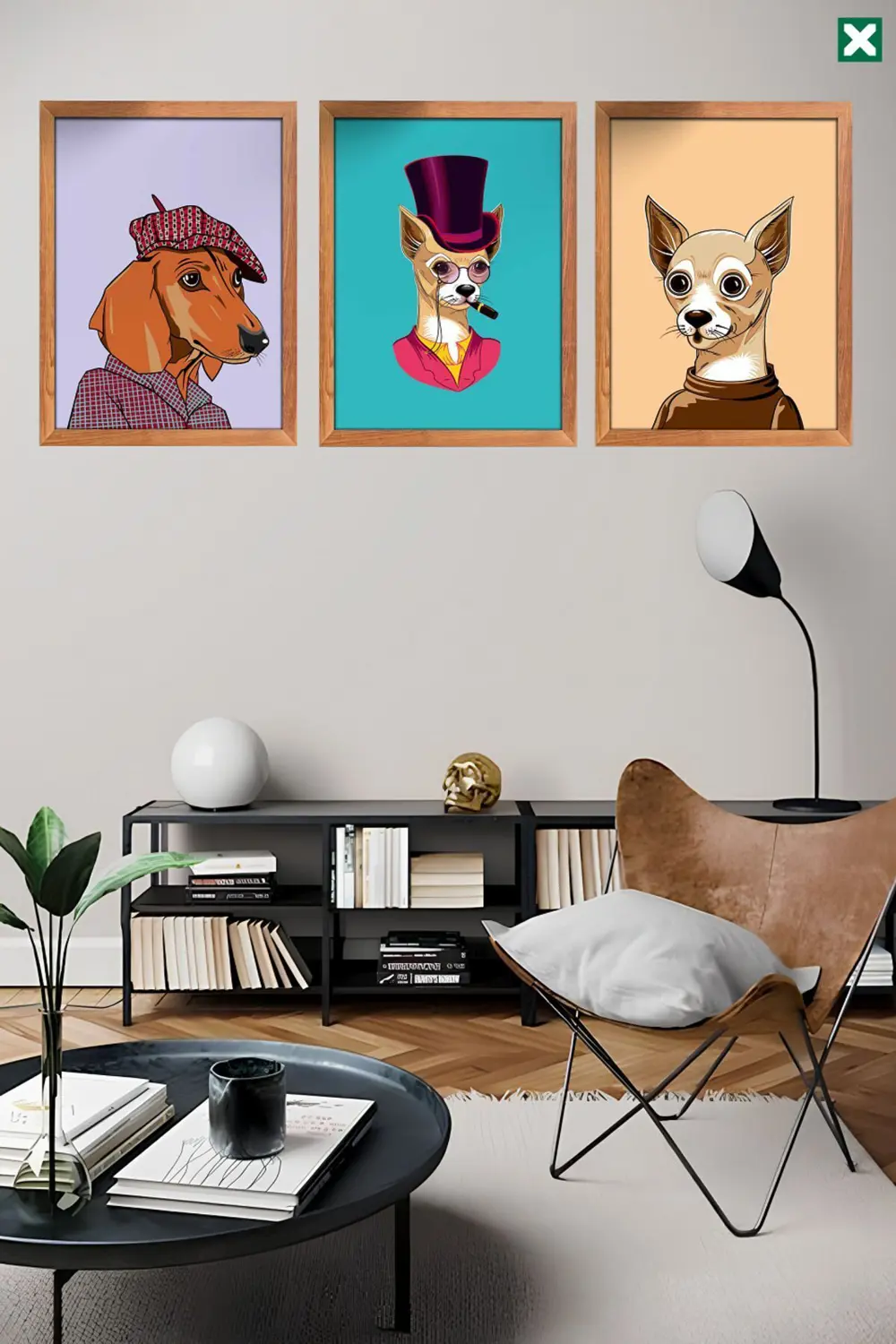 Sevimli Köpekler  Dekorize 3'lü Set, Çerçeve Görünümlü Modern Mdf