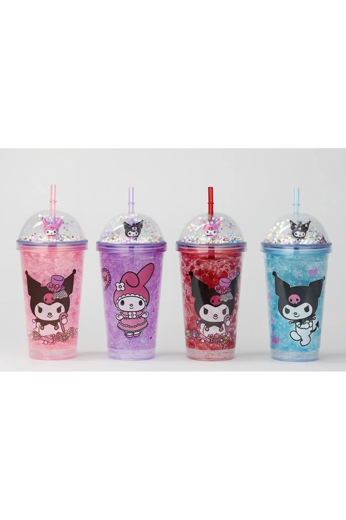 Sevimli Kuromi Işıklı Pipetli Boncuklu Suluk & Bardak 400 Ml Alk3