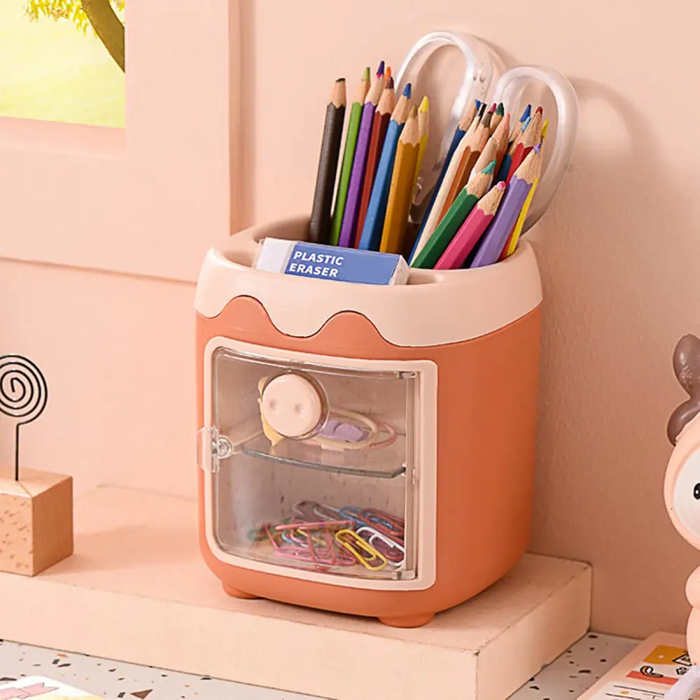 Sevimli Masaüstü Kalemlik Kawaii Kapaklı Mini Dolaplı Kalemlik - 