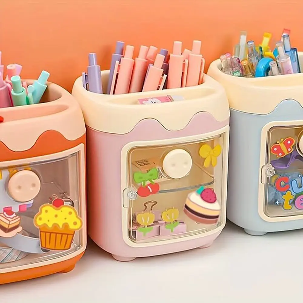 Sevimli Masaüstü Kalemlik Kawaii Kapaklı Mini Dolaplı Kalemlik - 