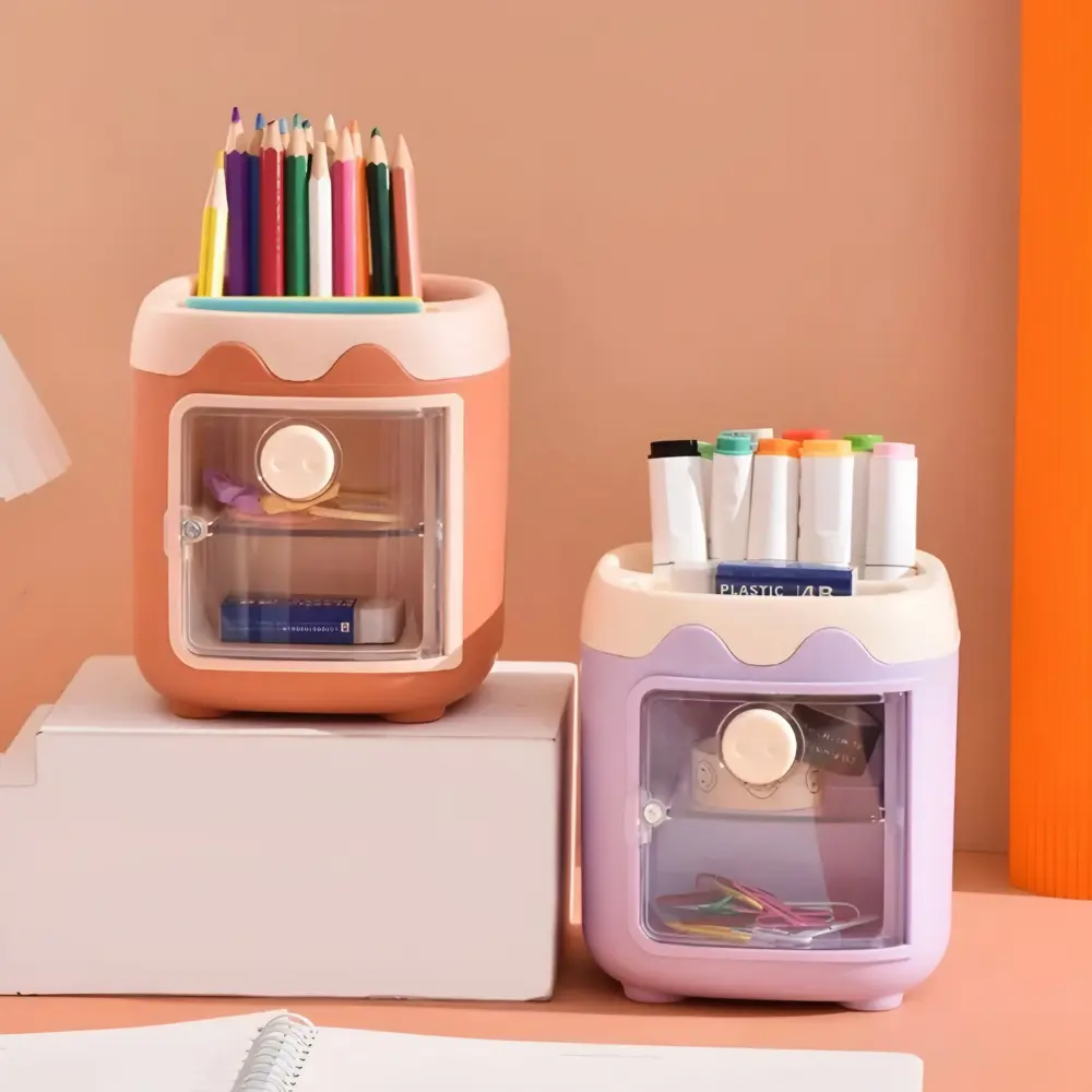 Sevimli Masaüstü Kalemlik Kawaii Kapaklı Mini Dolaplı Kalemlik - 