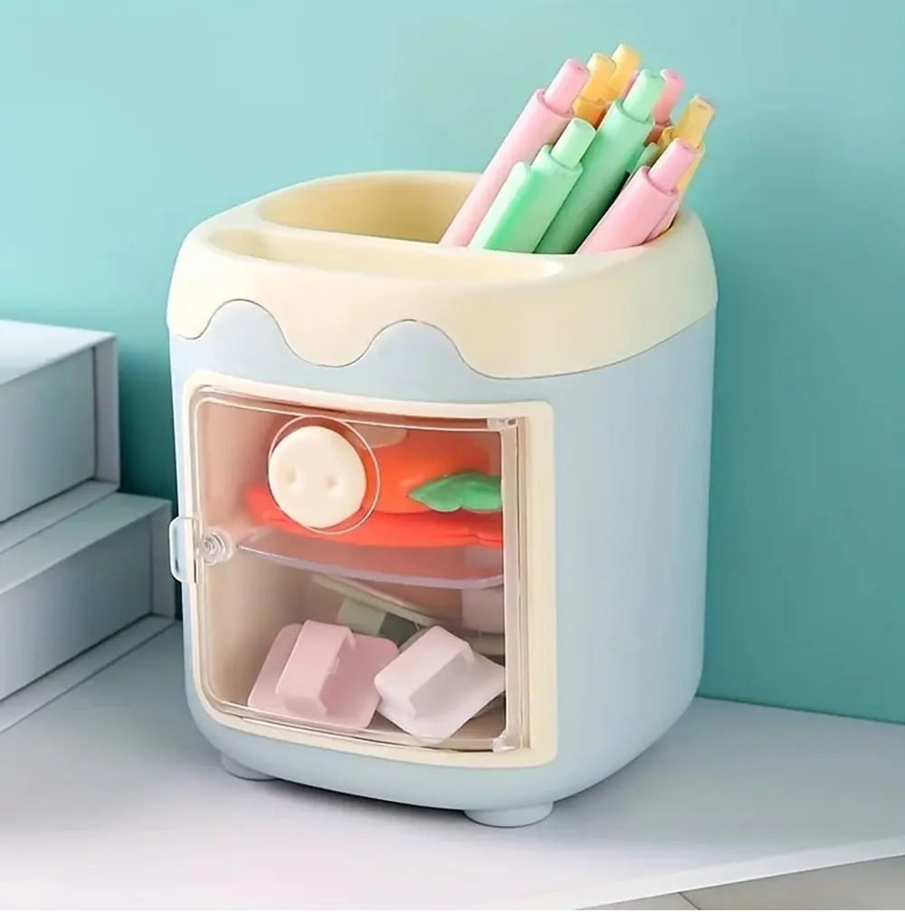 Sevimli Masaüstü Kalemlik Kawaii Kapaklı Mini Dolaplı Kalemlik - 