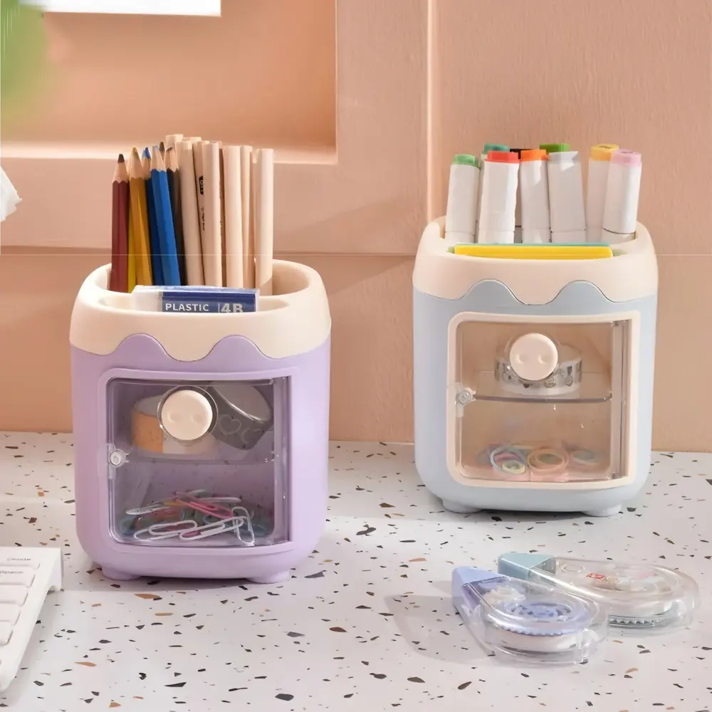 Sevimli Masaüstü Kalemlik Kawaii Kapaklı Mini Dolaplı Kalemlik - Sevimli Masaüstü Kalemlik Kawaii Kapaklı Mini Dolaplı Kalemlik -