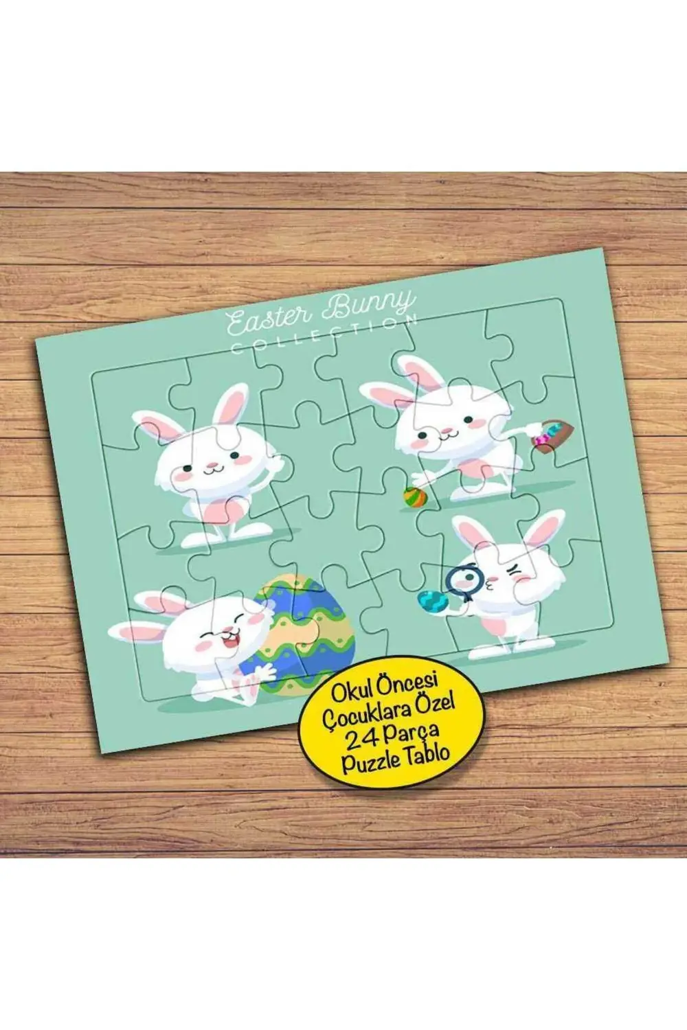 Sevimli Mutlu Tavşanlar 24 Parça Çocuklara Özel Yapboz Tablo-017
