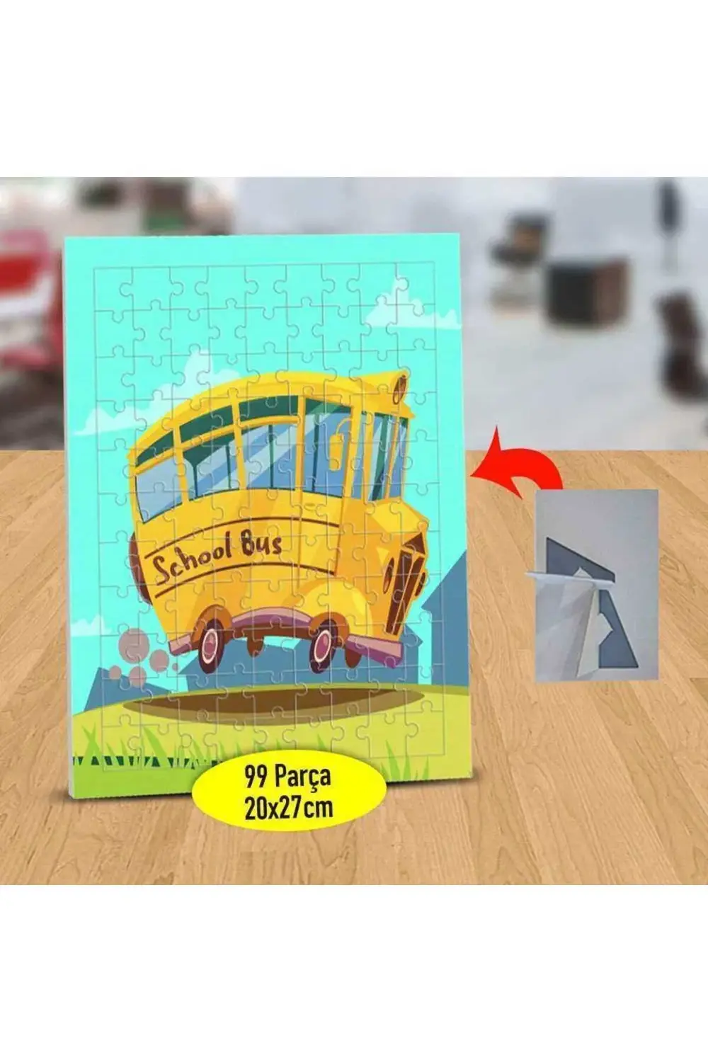 Sevimli okul temalı 99 parça puzzle yapboz tablo, eğlenceli ve öğ