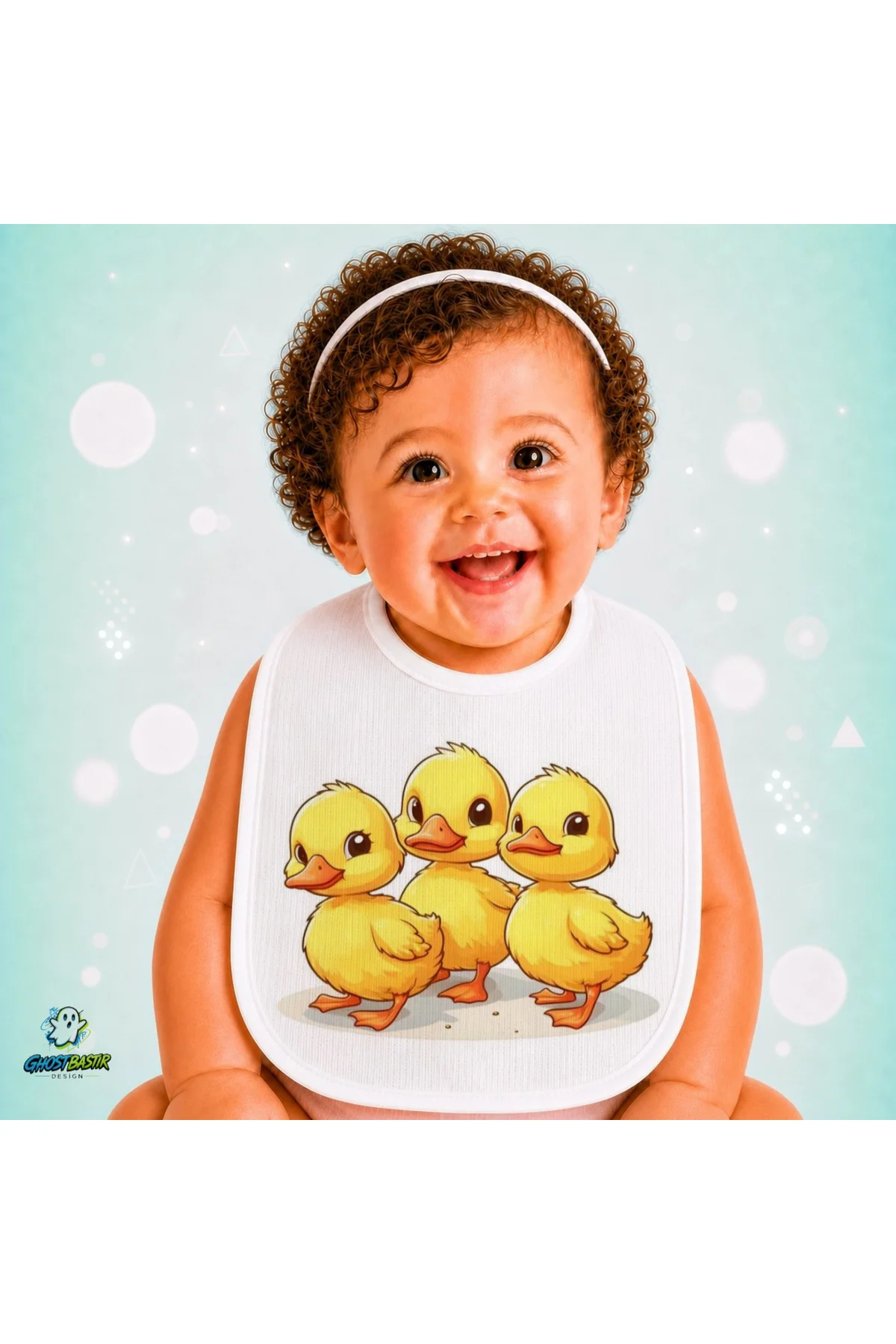 Sevimli Ördekler Keten Bebek Mama Önlüğü – Yumuşak, Emici, Yıkanabilir, Özel Tasarım P173