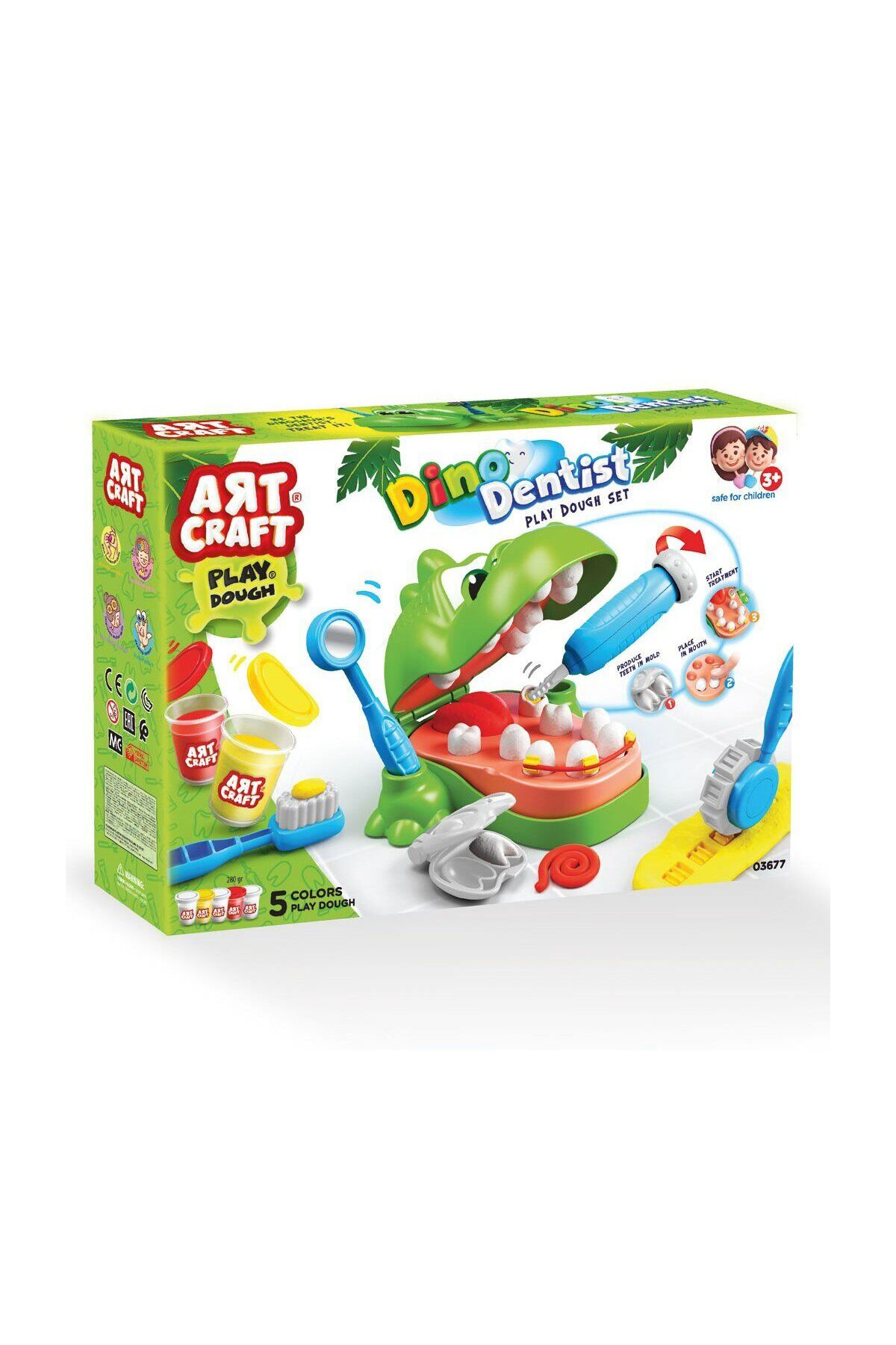 Art Craft Sevimli Oyuncak Dişçi Dino Oyun Hamuru Set + Diş Doktor Aksesuarl