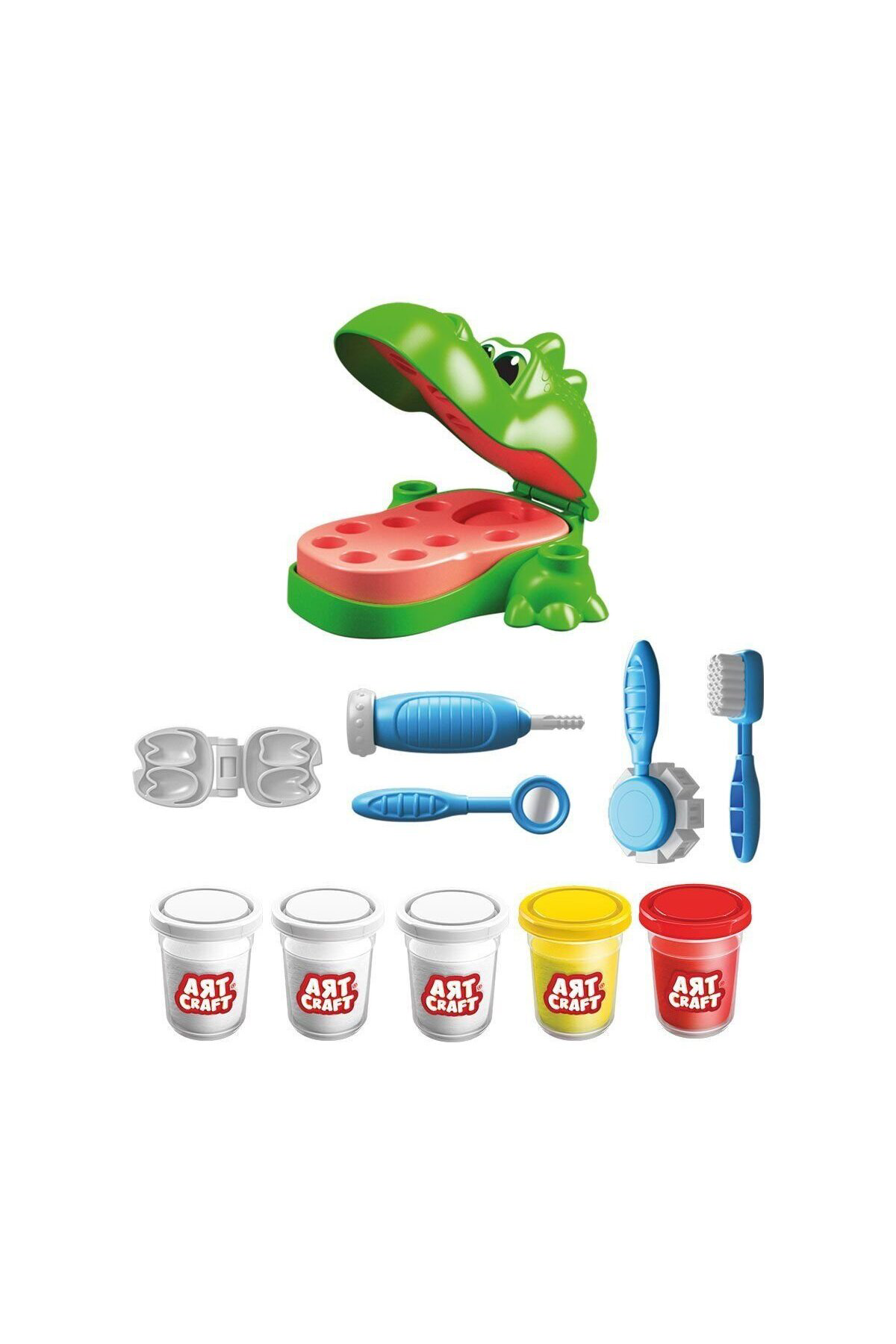 Art Craft Sevimli Oyuncak Dişçi Dino Oyun Hamuru Set + Diş Doktor Aksesuarl
