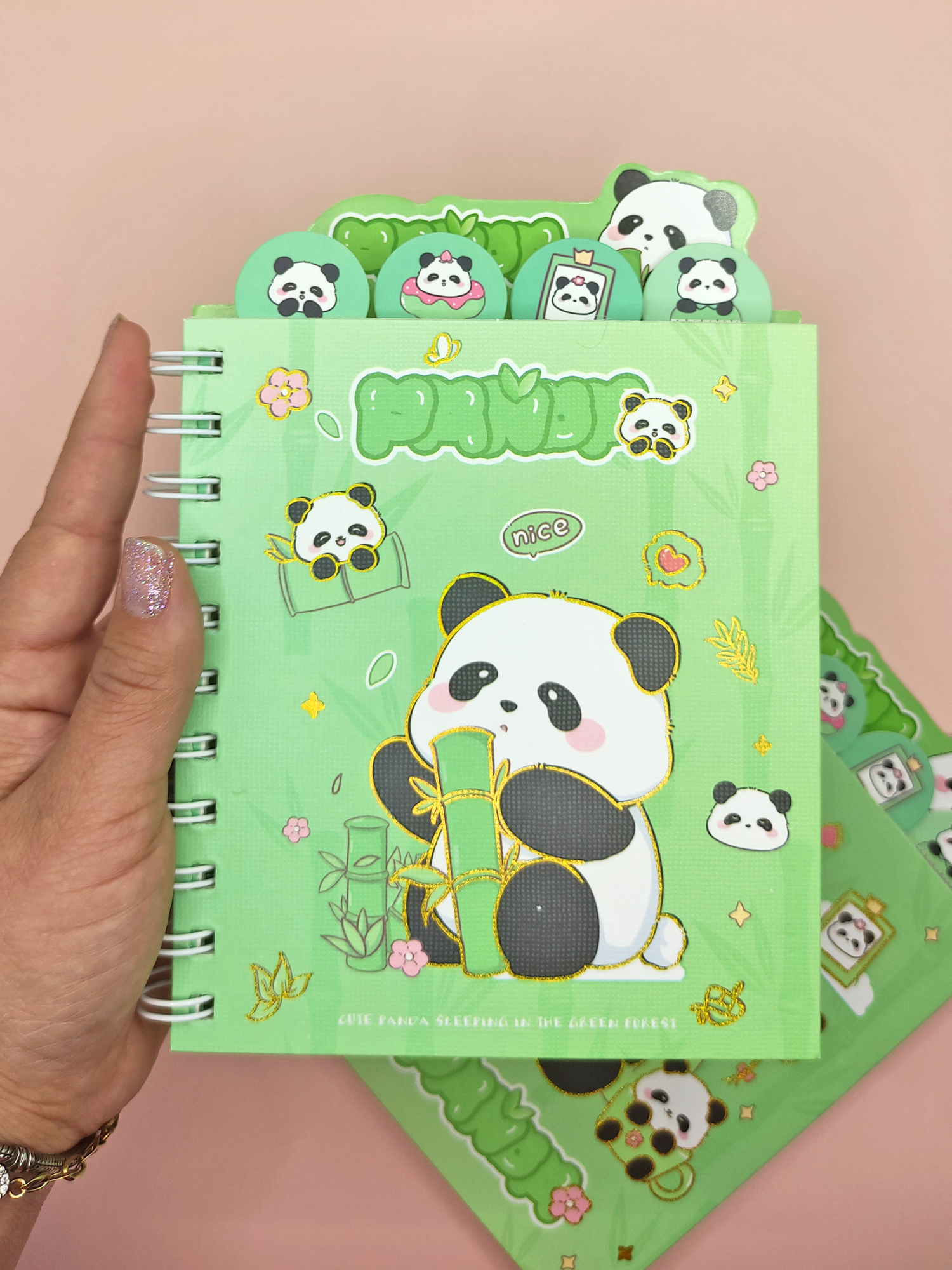 Sevimli Panda Ayraçlı A5 Not Defteri (14x18 cm) - Panda ve Bambu