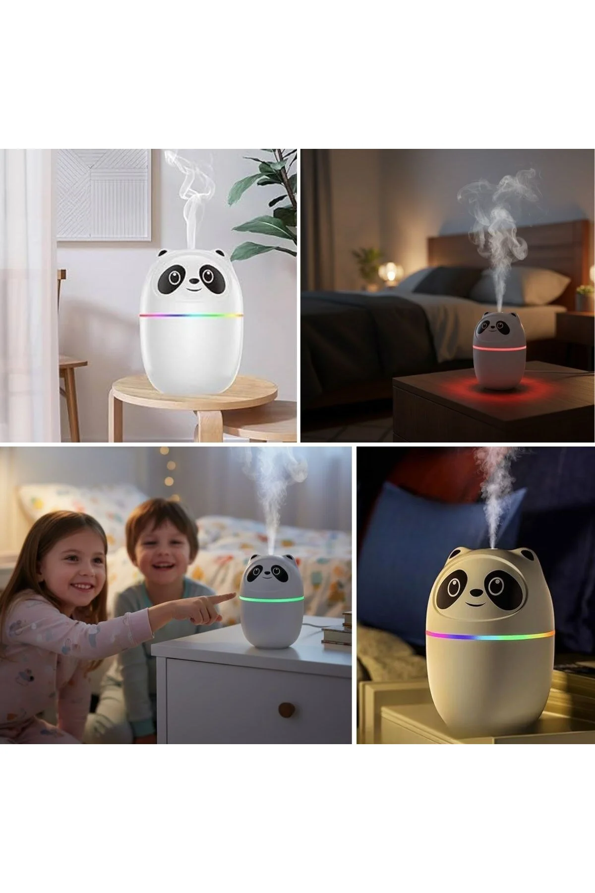 Sevimli Panda Figürlü – Ultrasonik Soğuk Buhar Makinesi, LED Işık