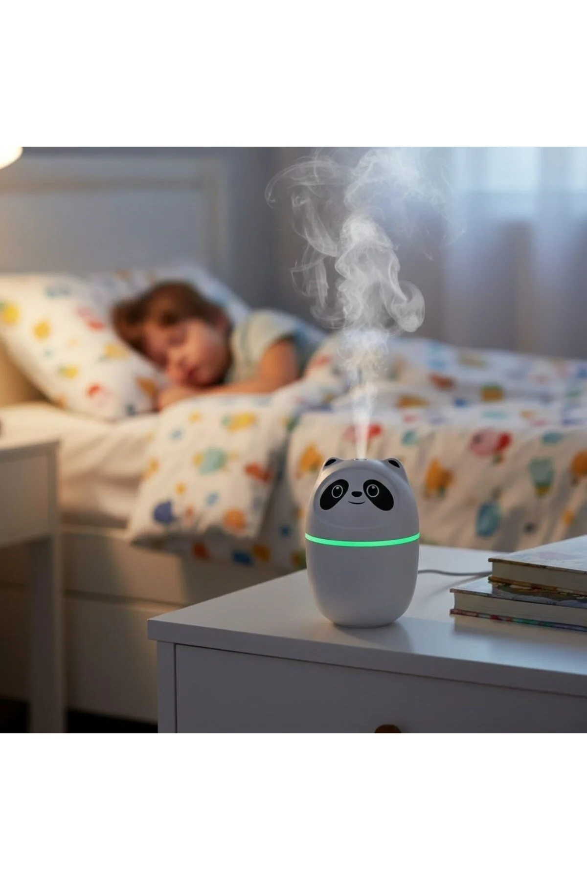 Sevimli Panda Figürlü – Ultrasonik Soğuk Buhar Makinesi, LED Işık