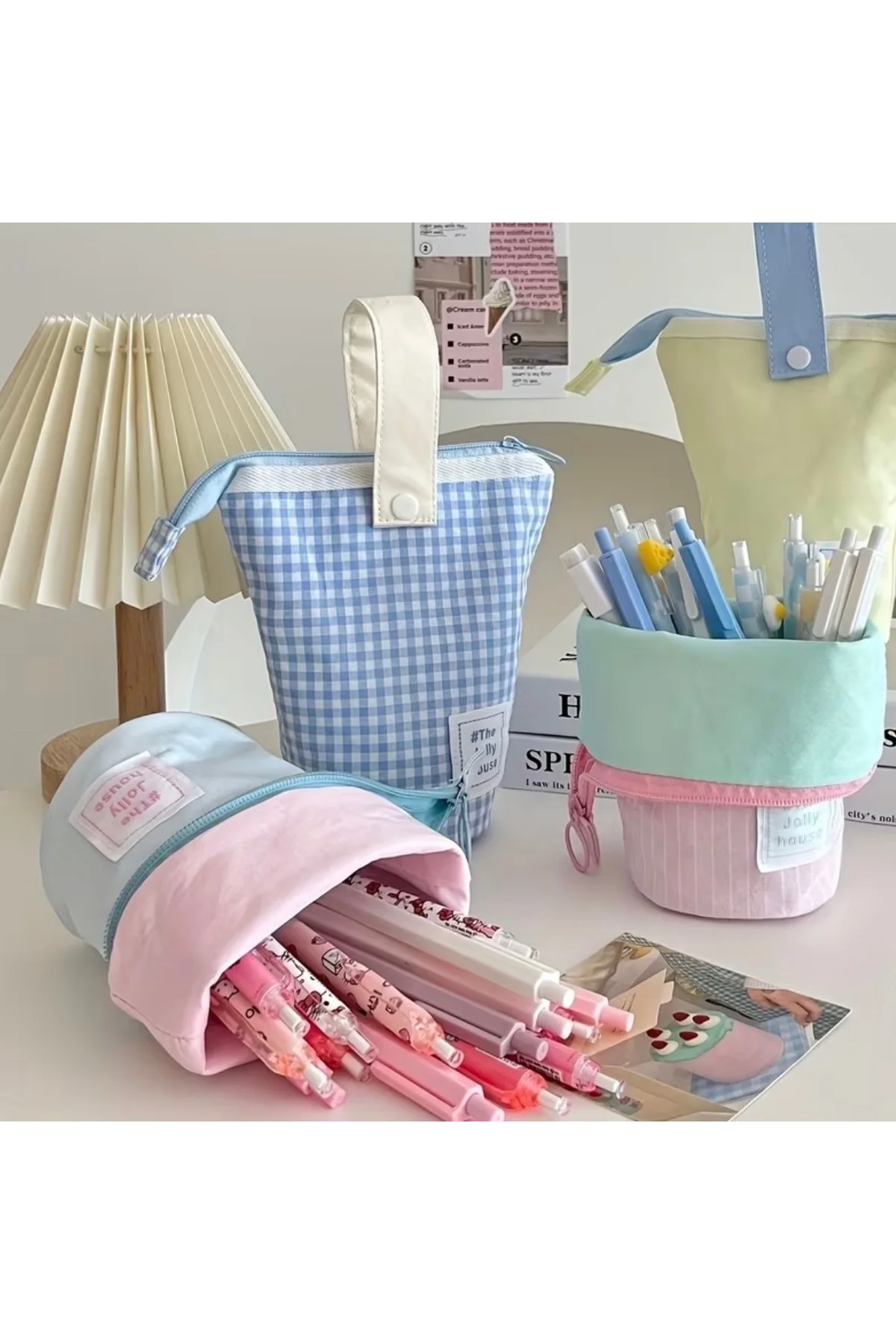 Sevimli Pastel Tonlu Fermuarlı Stand Kalemlik - Taşınabilir Masa Üstü Kalem Kutu - Görsel 2
