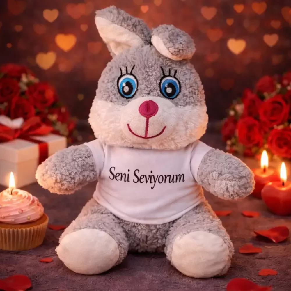 Sevimli Peluş Tavşan Tişörtlü Seni Seviyorum Temalı Oyuncak Sevimli Peluş Tavşan Tişörtlü Seni Seviyorum Temalı Oyuncak