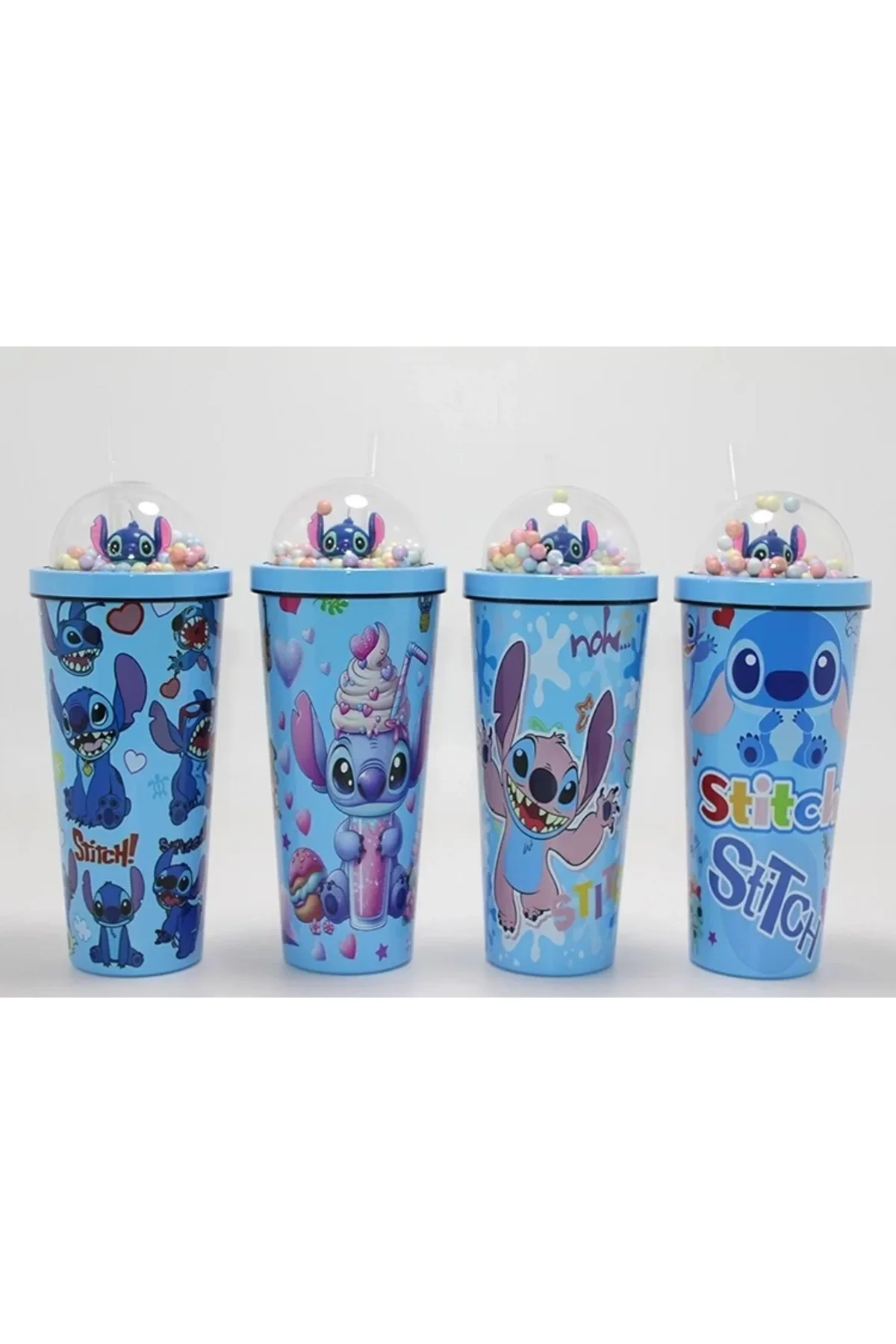Sevimli Stitch Pipetli Boncuklu Termos & Suluk Alk4708