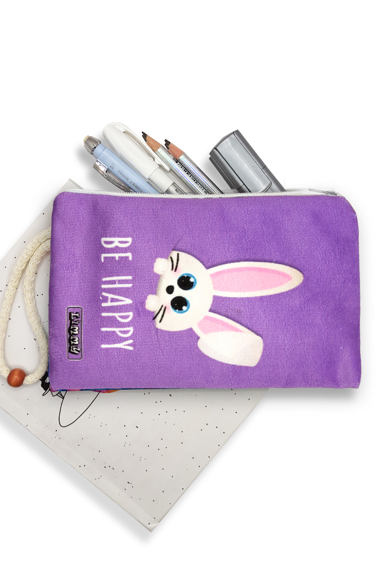 Limmy Sevimli Tavşan Mor Renkli Kalem Kutusu Yıkanabilir Bez Kalemlik 