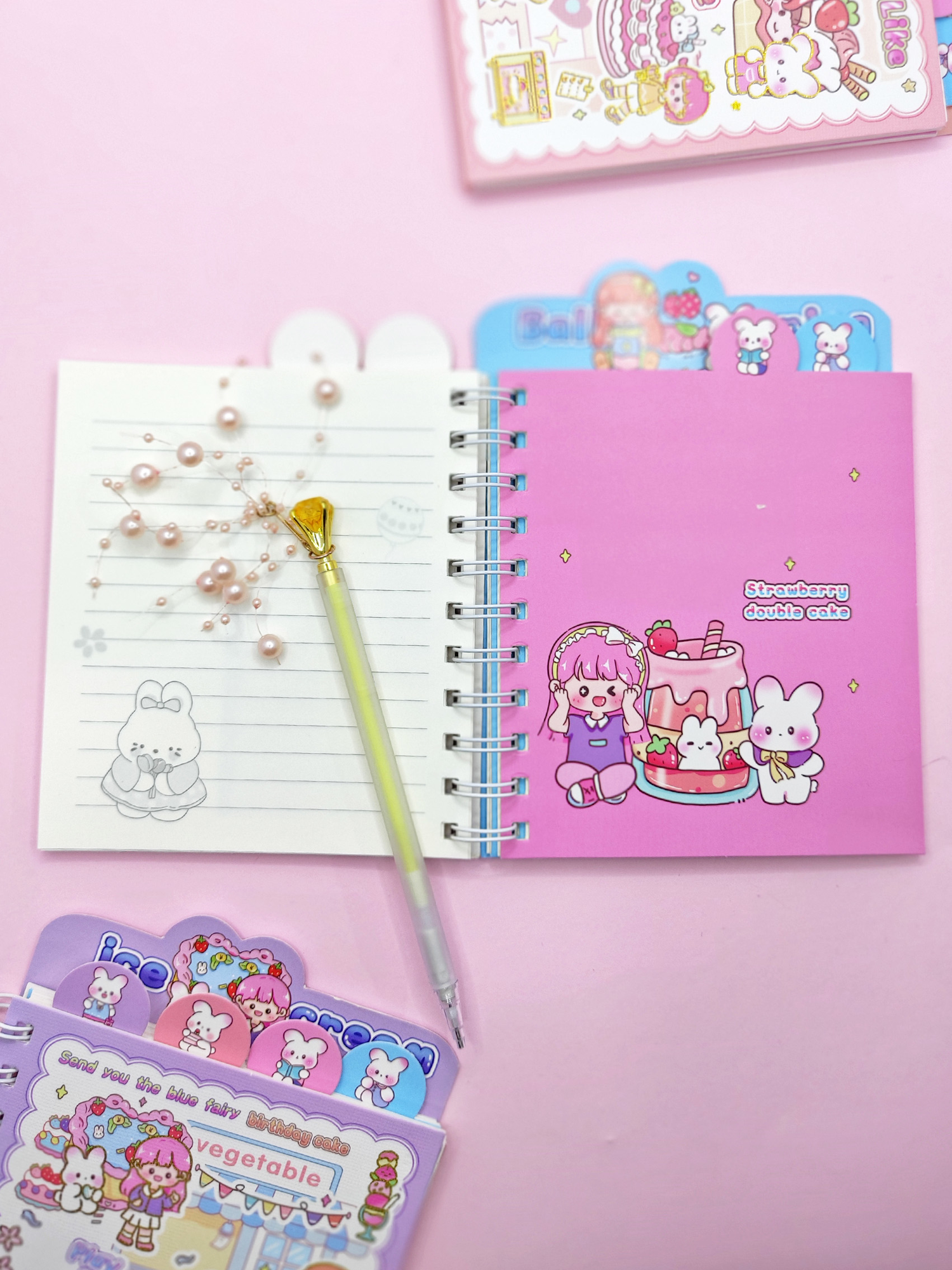 Sevimli Tavşan Ayraçlı A5 Not Defteri (14x18 cm) - Nude(Pembe)