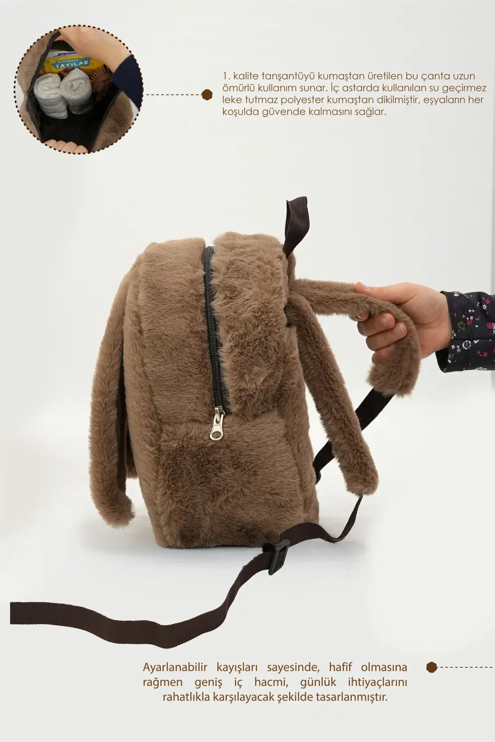 Sevimli Tavşan Çocuk Sırt Çantası: Kreş Peluş Kumaş Çanta, (İSTED