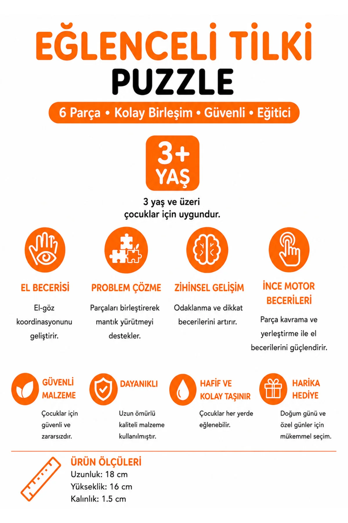 Sevimli Tilki 3D Baskı Puzzle – 6 Parça Eğitici Çocuk Yapbozu (3+ Yaş) Sevimli Tilki 3D Baskı Puzzle – 6 Parça Eğitici Çocuk Yapbozu (3+ Yaş)