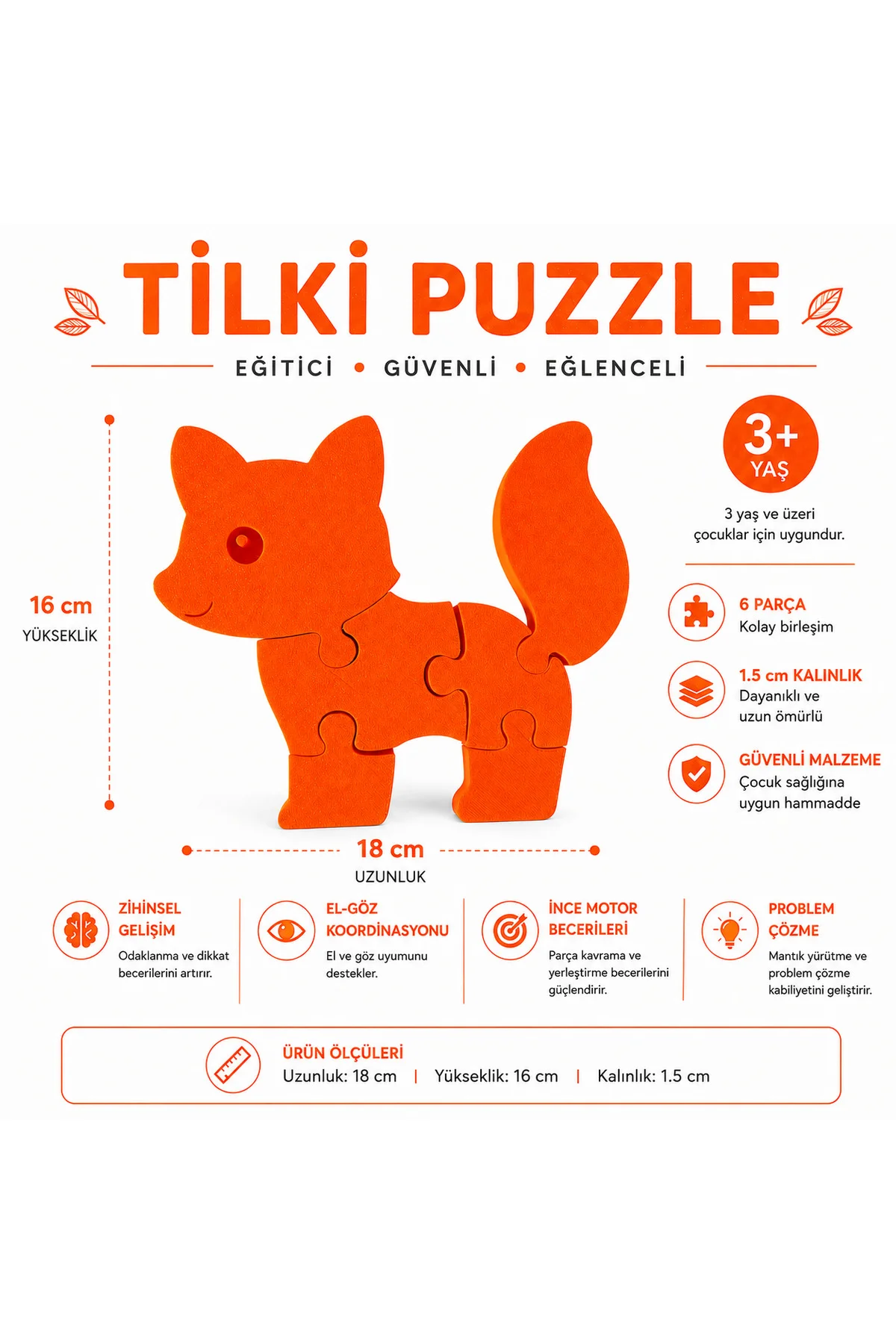 Sevimli Tilki 3D Baskı Puzzle – 6 Parça Eğitici Çocuk Yapbozu (3+ Yaş) Sevimli Tilki 3D Baskı Puzzle – 6 Parça Eğitici Çocuk Yapbozu (3+ Yaş)