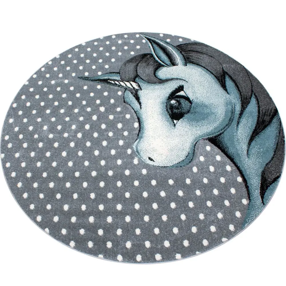 Sevimli Unicorn Tasarım Halı Mavi Gri Halı Yumuşak Yuvarlak Jüt H
