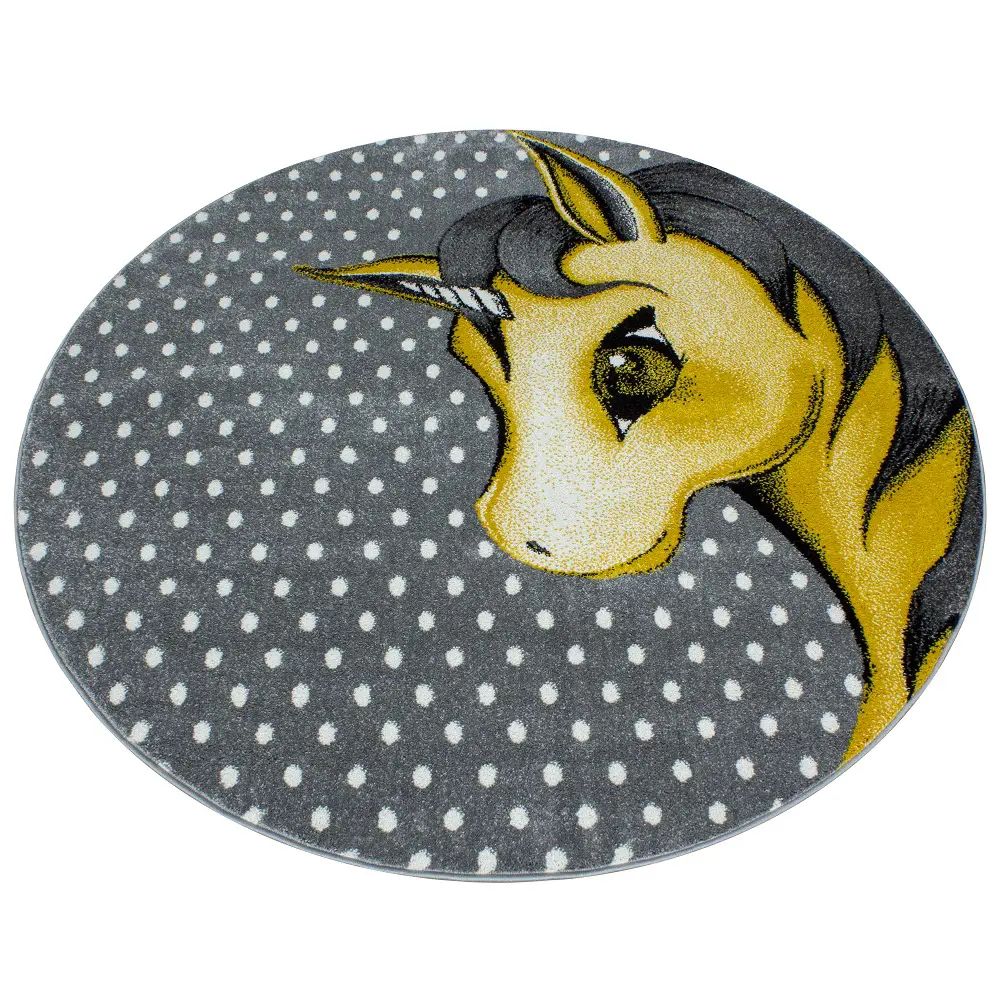 Sevimli Unicorn Tasarım Halı Sarı Gri Halı Yumuşak Yuvarlak Jüt H