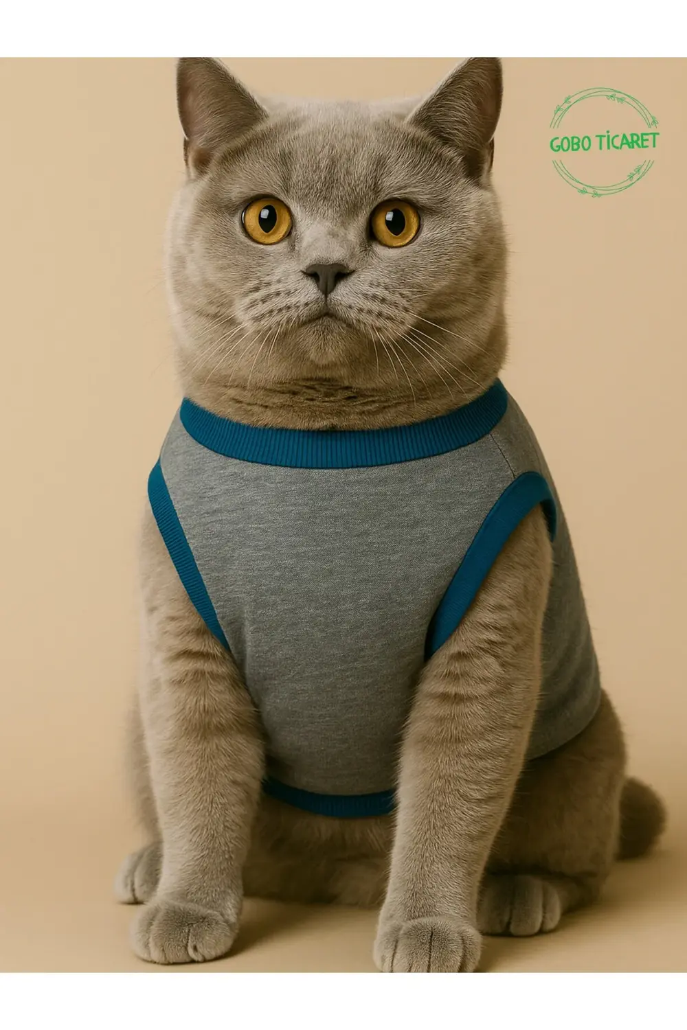 Sevimli Yeşil Ayıcık Aksesuarlı Aplikeli Gri Kedi Köpek Kıyafeti