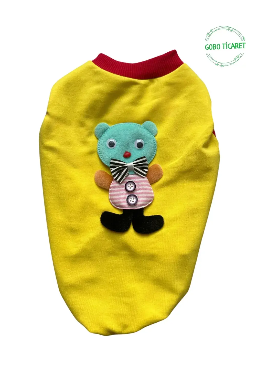 Sevimli Yeşil Ayıcık Aksesuarlı Fosforlu Sarı Kedi Köpek Kıyafeti