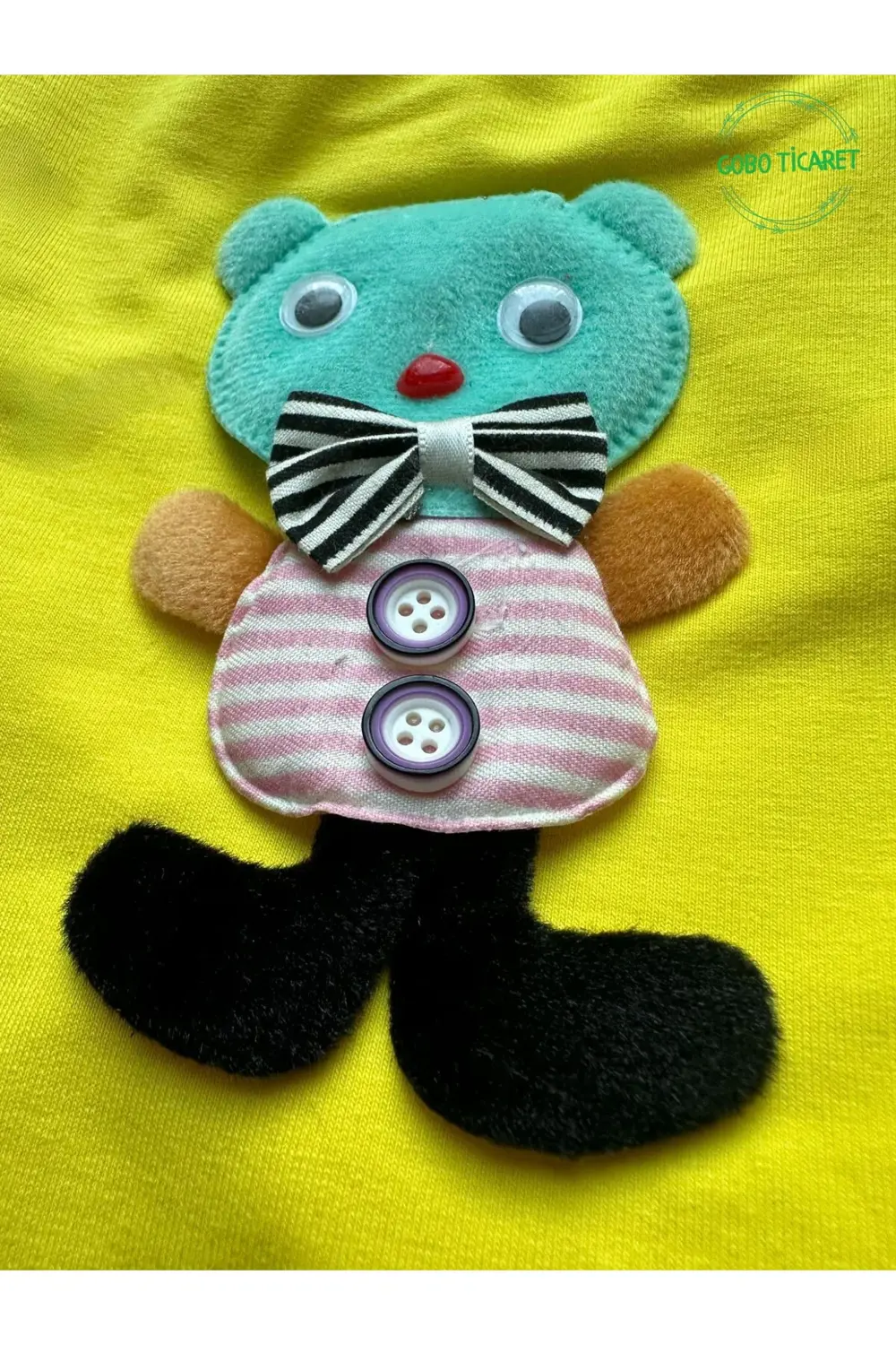 Sevimli Yeşil Ayıcık Aksesuarlı Fosforlu Sarı Kedi Köpek Kıyafeti