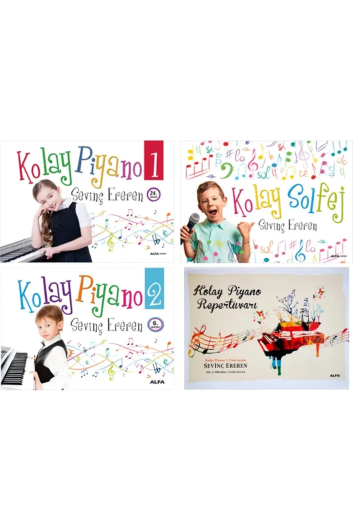 Sevinç Ereren 4 Kitap Set / Kolay Piyano 1-2 - Kolay Solfej - Kol