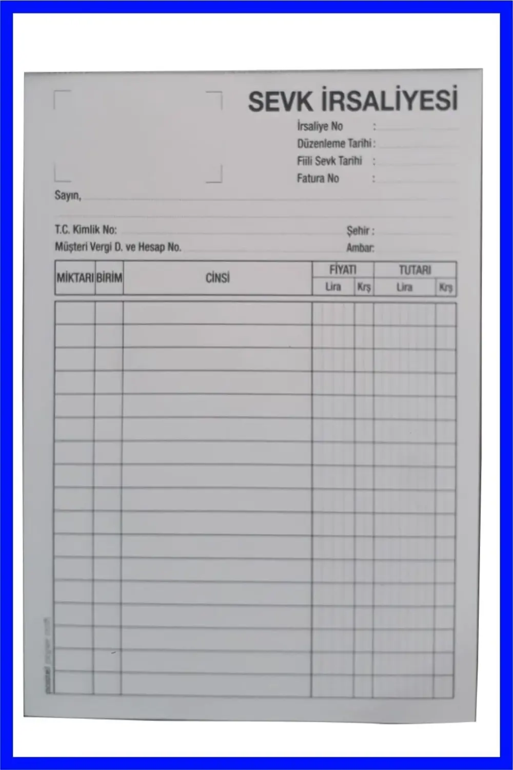 Sevk Irsaliyesi (14x20 Cm Ölçülerinde A5) Otokopili 2/50 2 Nüsha