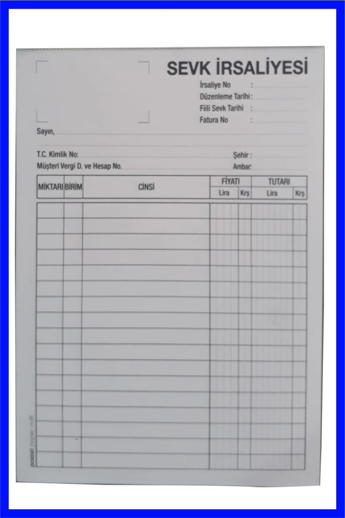 Sevk Irsaliyesi (14x20 Cm Ölçülerinde A5) Otokopili 2/50 2 Nüsha 