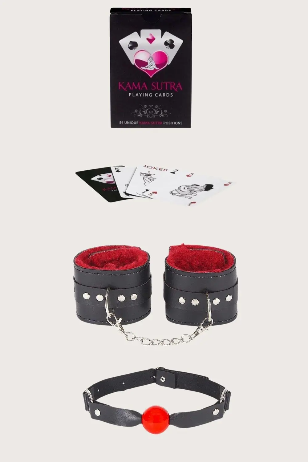 Pilelistore Sexy Görselli Oyun Kartı Kama Sutra Ağız Topu Kelepçe Set