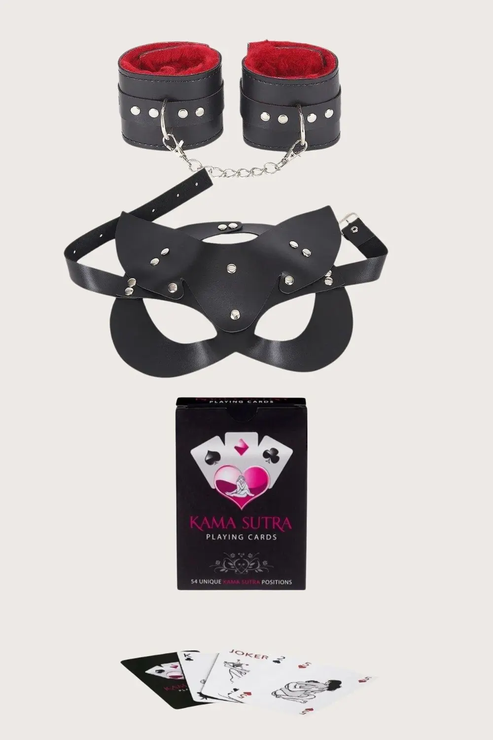 Pilelistore Sexy Görselli Oyun Kartı Kama Sutra Kelepçe Maske Set